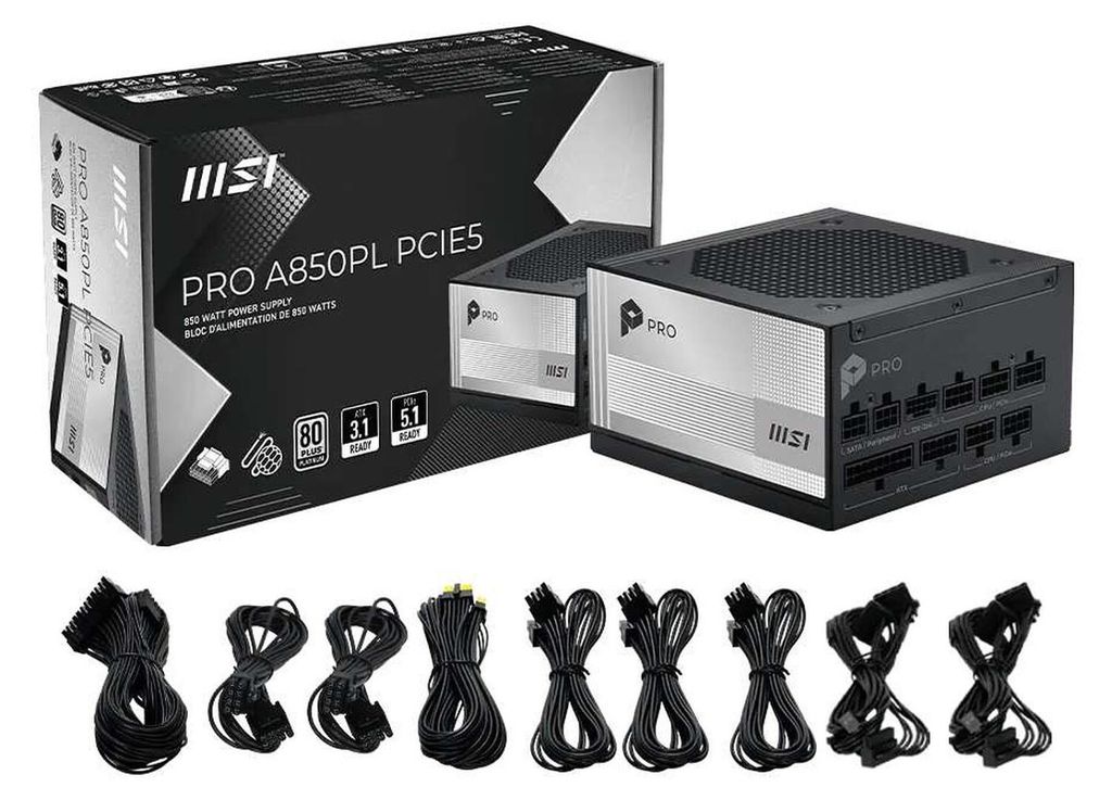 Zasilacz MSI PRO A850PL PCIE5 850W 120mm 80plus Platinum aPFC