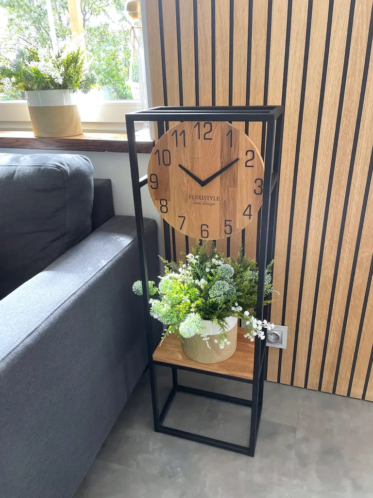 Table console d'entrée bois et métal style industriel avec horloge LOFT - 2