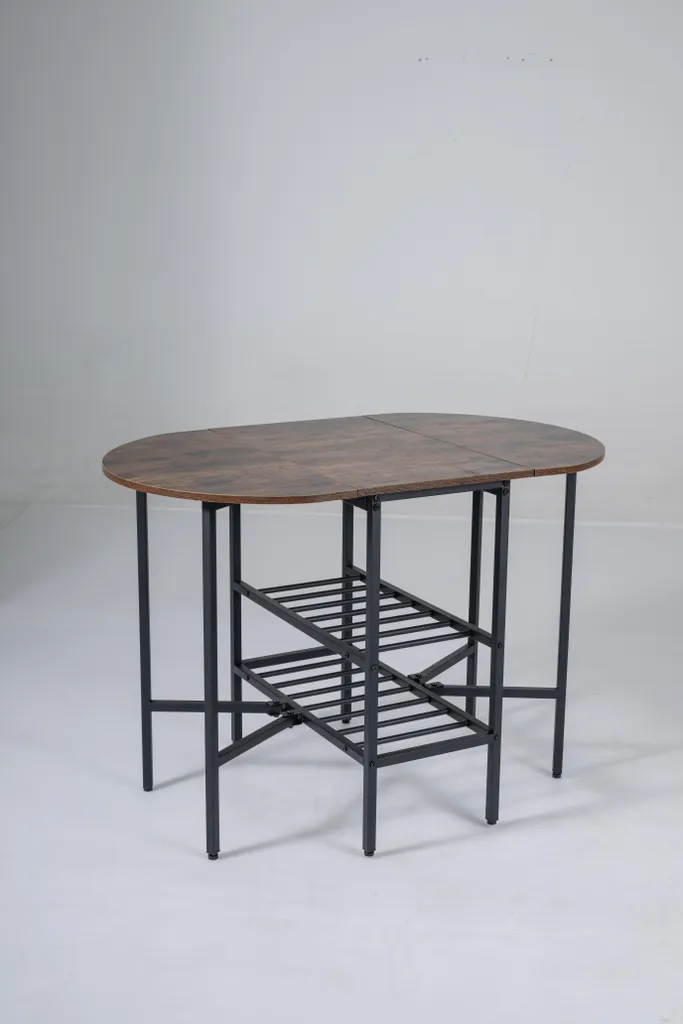 Table à manger pliante COSTWAY avec 2 étagères de cuisine en bois marron