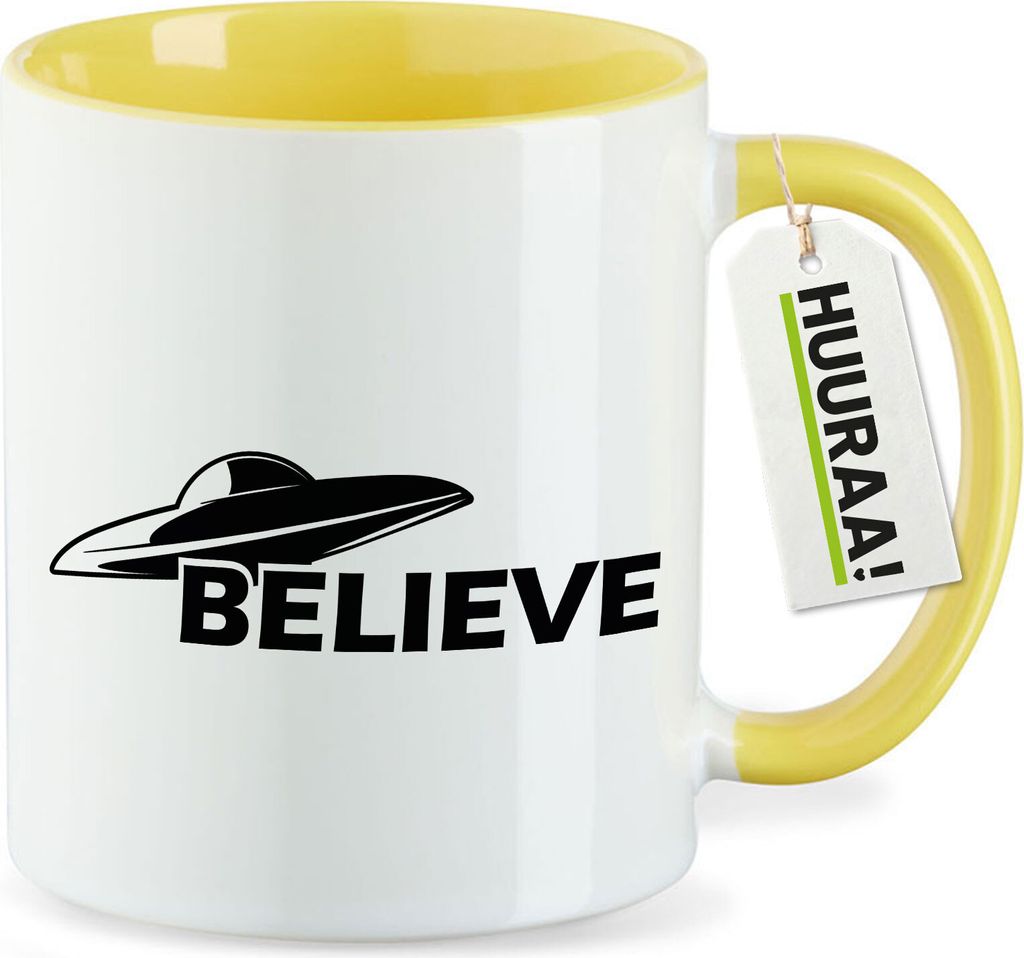 Huuraa Kaffeetasse UFO Believe 330ml Gelb Keramik Kaffeebecher Geschenkidee
