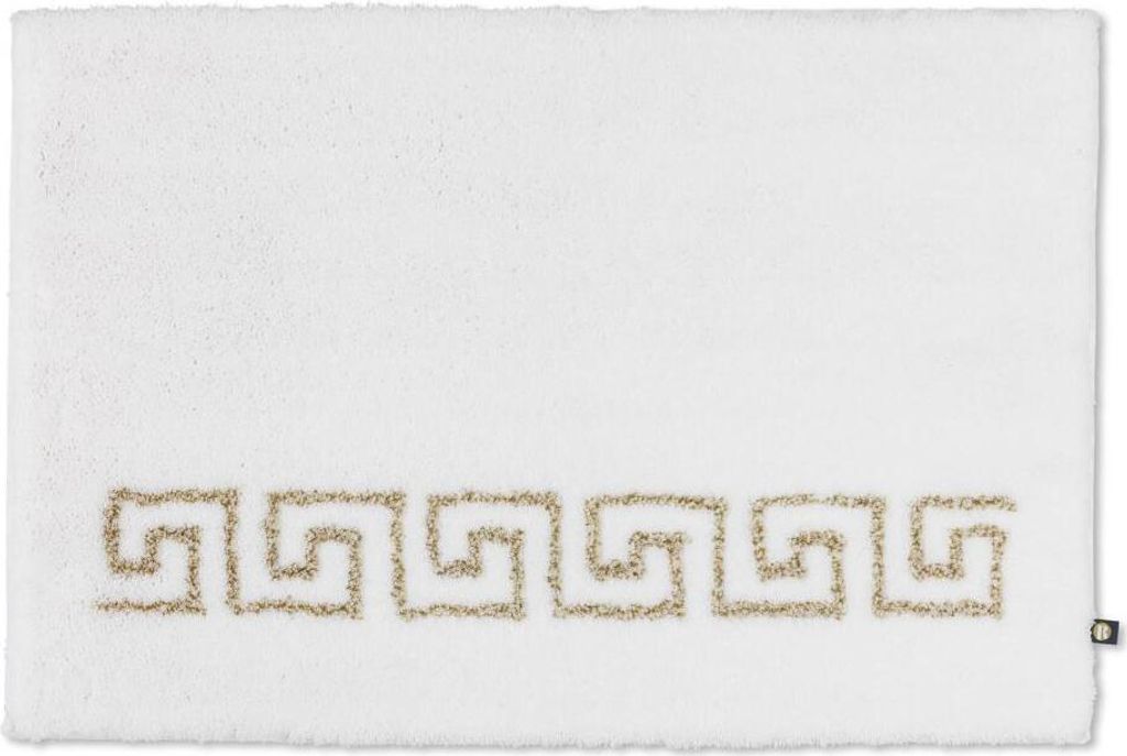 Rhomtuft Badteppich Mäander Mono eckig 70 x 150 cm Farbe weiss/weiss-goldlurex