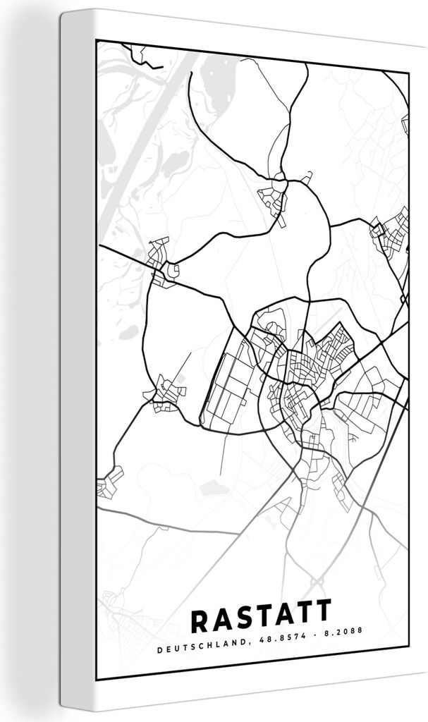 OneMillionCanvasses - Leinwandbilder - 90x140 cm, Stadtplan - Rastatt - Karte, Wandbilder Kunstdruck Wanddekoration - Foto auf Leinwand - Gemäld...