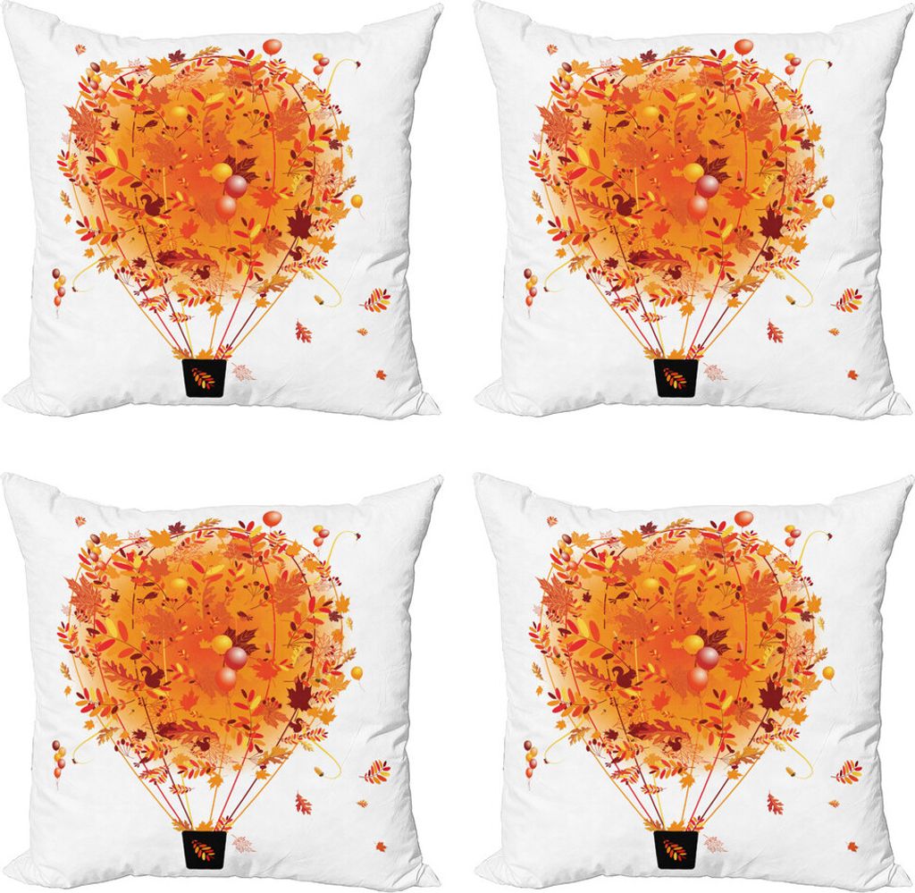 ABAKUHAUS Fallen Kissenbezug Set (4 Stück), Herbst Konzept Luftballon, Moderner Doppelseitiger Digitaldruck, 40 cm x 40 cm, Dark Orange Rubin