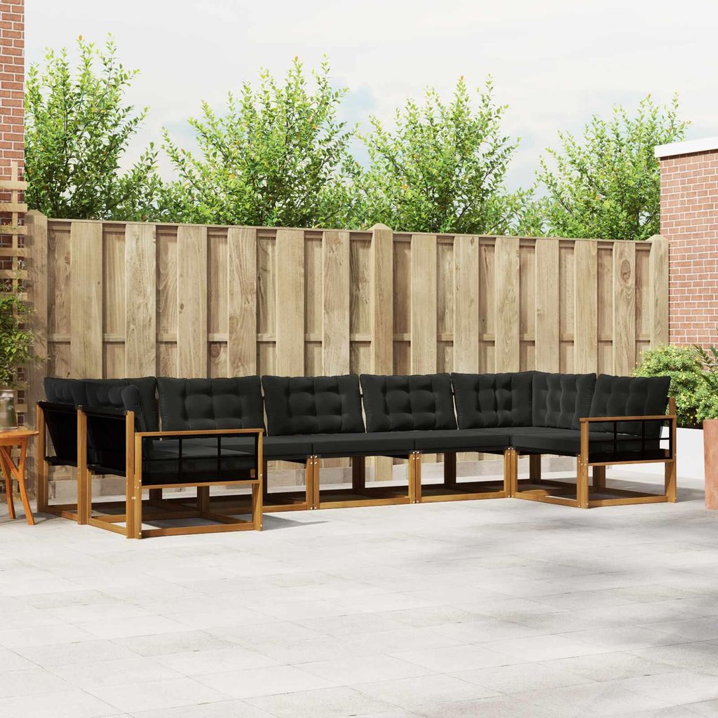 "Neues Produkt" Outdoor-Sofagarnitur ANTI-UV - CLORIS - mit Kissen - 7 pcs - Natürlich und Schwarz - Modern Gartensofas V953