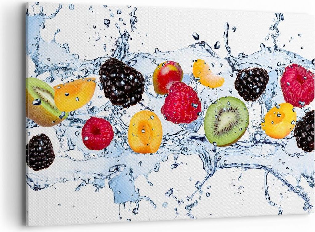 Bild auf Leinwand - Leinwandbild - Wasser Früchte frisch Essen - 120x80cm - Wand Bild - Wanddeko - Leinwanddruck - Bilder - Kunstdruck - Wanddekor...