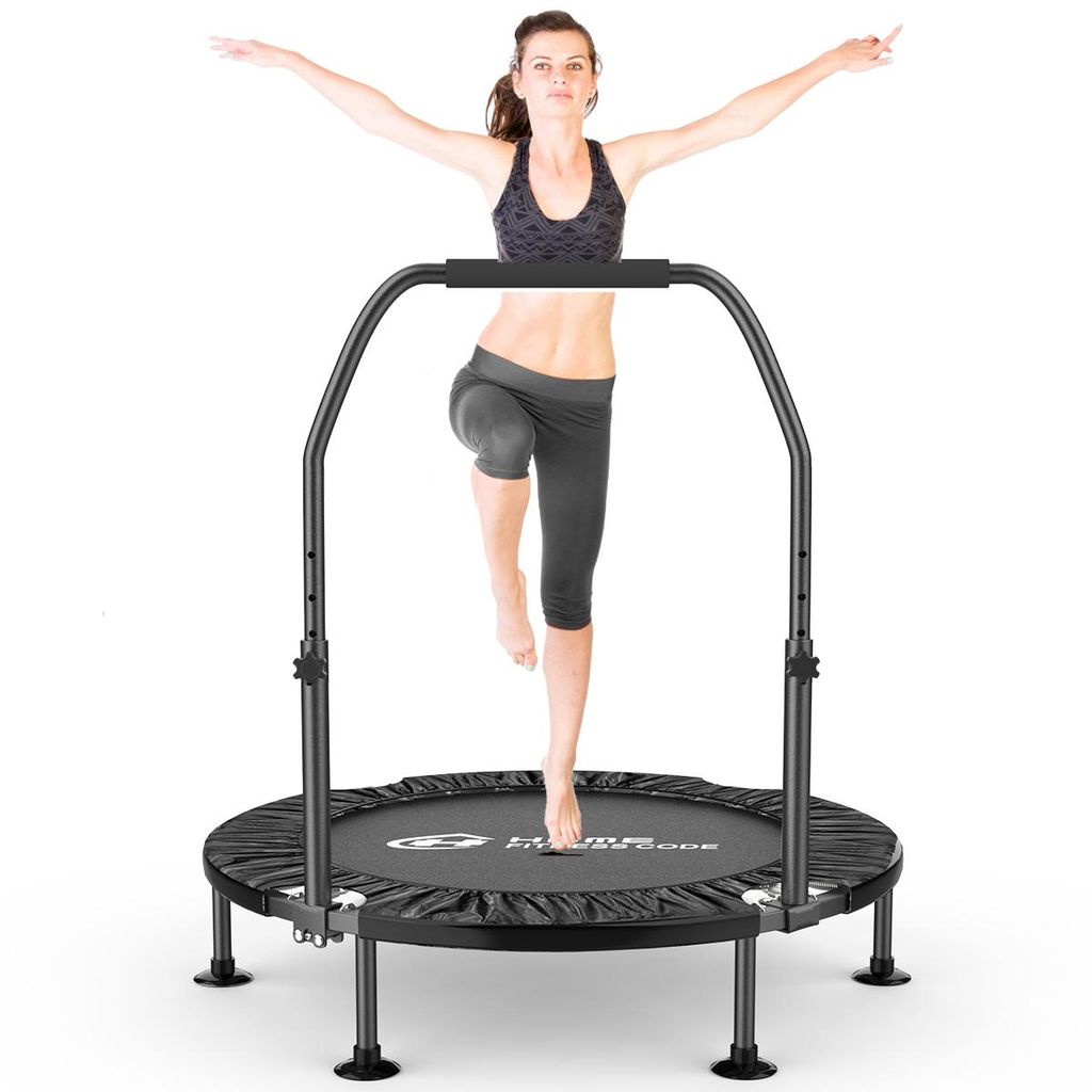 Fitness Indoor Trampolin, klappbar Trampoline ohne Installation, Ø 101,5 cm, Tragfähigkeit 150 KG, 5 verstellbare Handgriffstufen, Stabiler und l...