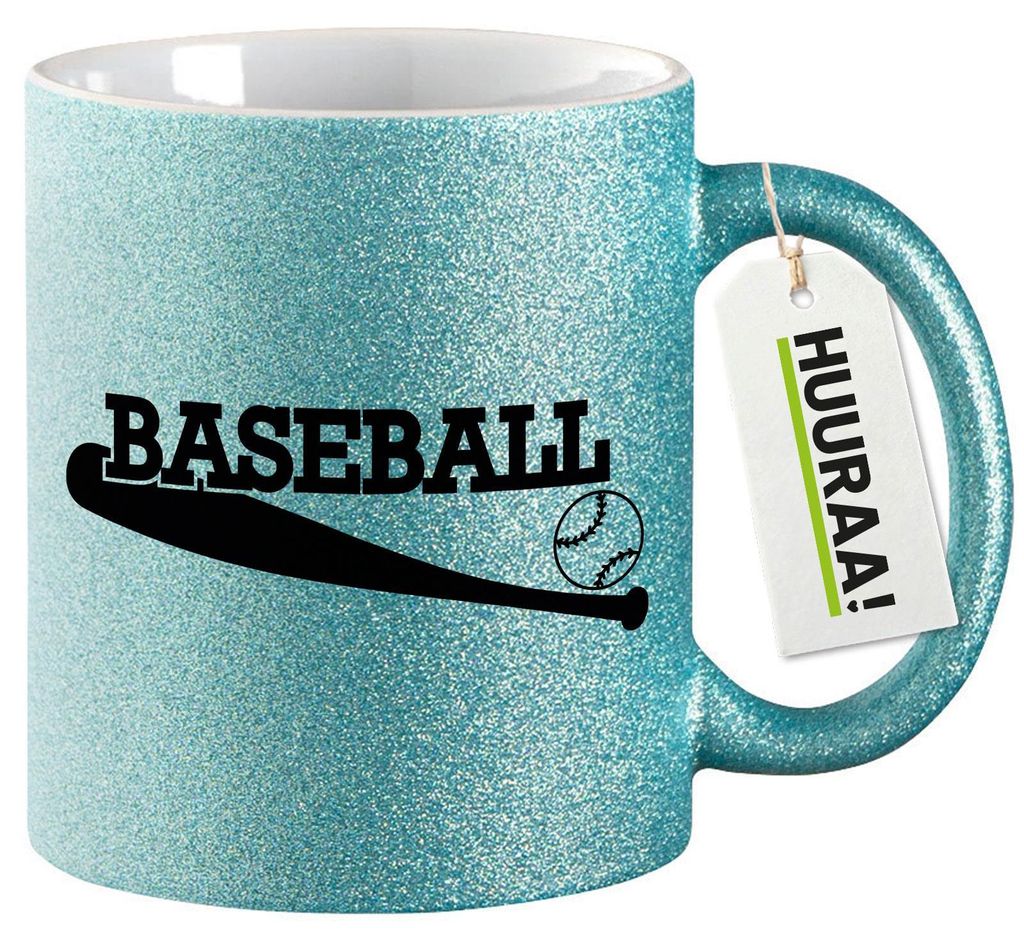 Huuraa Glitzertasse Baseball Baseballschläger 330ml Blau Keramik Kaffeebecher Geschenkidee
