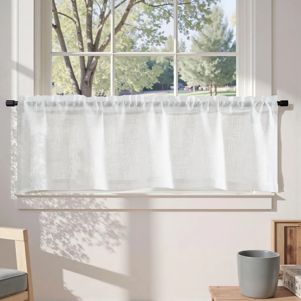 Rideau de cuisine brise-vue blanc 130x40 cm voile translucide moderne