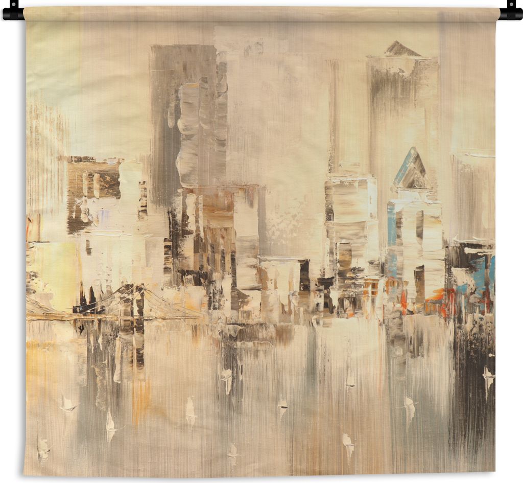 MuchoWow Wandteppich Wandbehang Gemälde - Öl - Abstrakt - Skyline 120x120 cm Tapisserie Dekoration Wandtuch - Modern - Baumwollgewebe