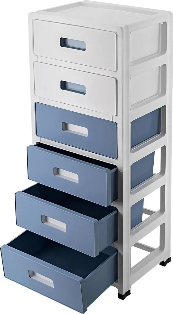 Petit meuble de rangement empilable bleu 6 tiroirs en plastique PP