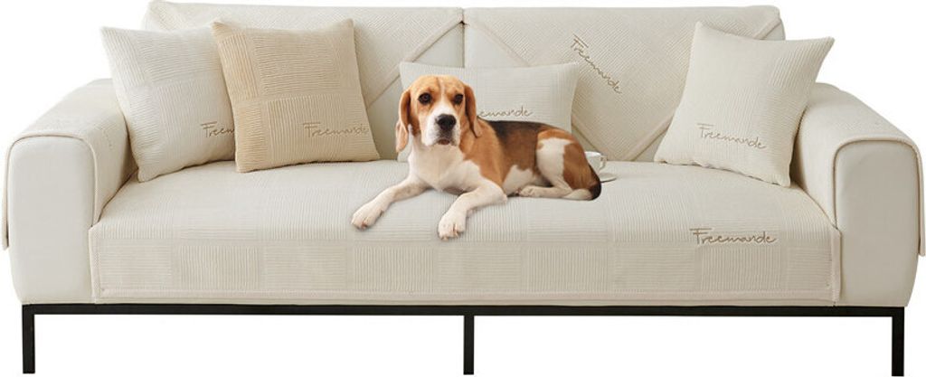 (90*90cm,Weiß)Milchfaser Sofakissenbezug Rutschfester Sofabezug Wellenmuster SofaSchutzhülle Gesteppte Möbelbezüge für Ecksofa Schlafzim...