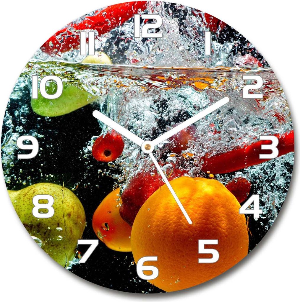 Wanduhr aus Glas 30fi Glasbild Glasuhr Gehärtetes Glas - weisse-zeiger - Fruit under water