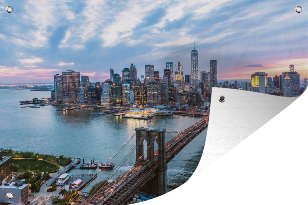 MuchoWow 60x40 cm Outdoor-Poster Gartendeko Sichtschutz Garten Poster für den Garten New York - Skyline - Brücke