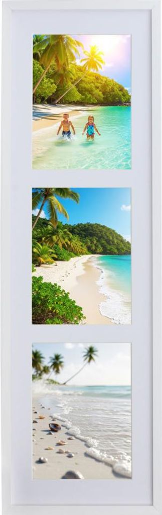 A collage of three beach scenes in a white frame.