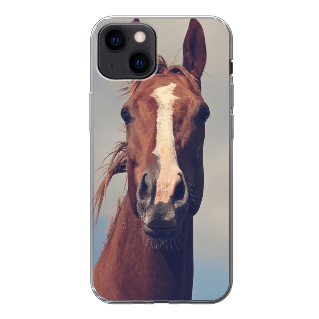 MuchoWow Handyhülle Schutzhülle Hülle für iPhone 13 Pferd - Luft - Blau Silikon Softcase Handy Hülle - Karteninhaber