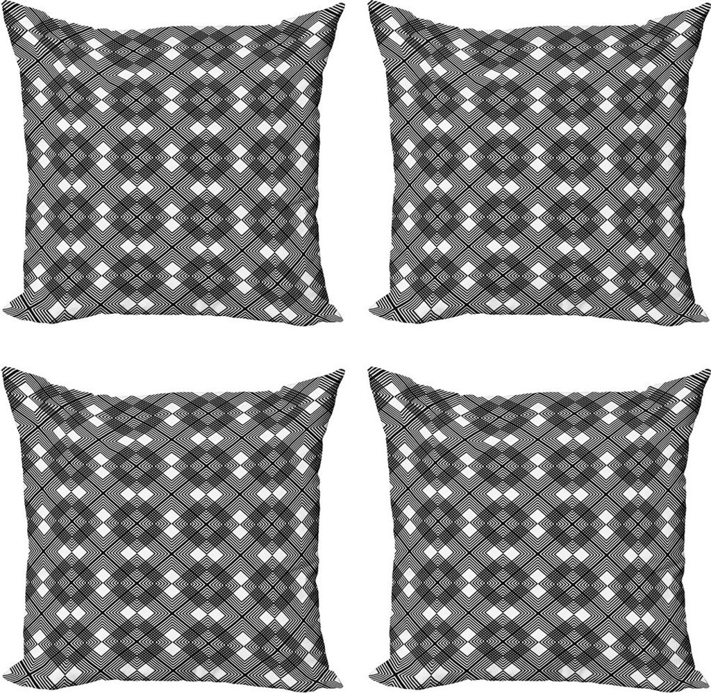 ABAKUHAUS Gitter Kissenbezug Set (4 Stück), Concentric Rhombus Entwurf, Moderner Doppelseitiger Digitaldruck, 60 cm x 60 cm, Charcoal Grau und Weiß