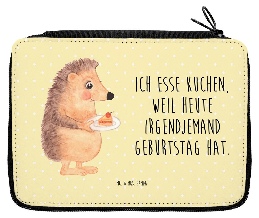 Mr. & Mrs. Panda Schlampermäppchen Igel Kuchenstück - Gelb Pastell - Geschenk, Kuchen, Geburtstagskuchen, Mäppchen, Federmäppchen, Bleistiftetu...