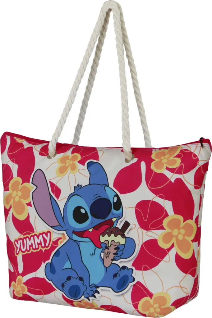 Grand Sac de Plage Lilo & Stitch Bleu Glacé Disney 37x52x17 cm pour Été