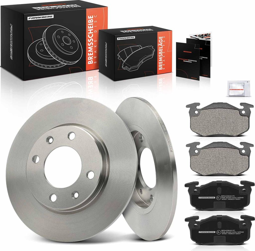 Frankberg 2x Bremsscheiben 4x Bremsbeläge Hinterachse für Citroën Saxo Xsara Break ZX Peugeot 106 II 206 CC SW 306