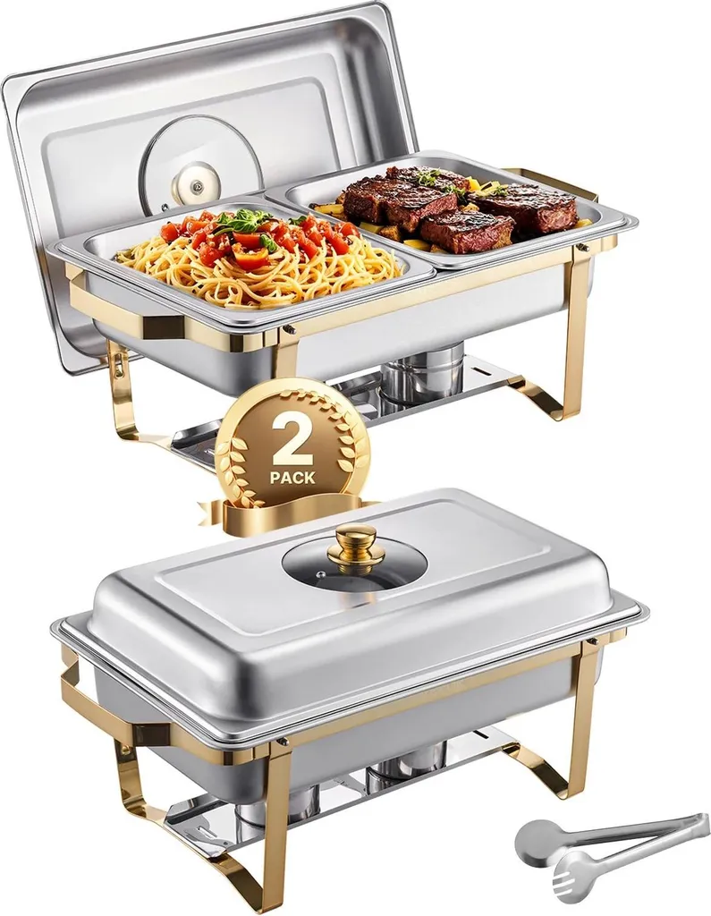 Chafing Dish pour Buffet et Mariage - Lot de 2 Chauffe-plats Inox GN 1/2
