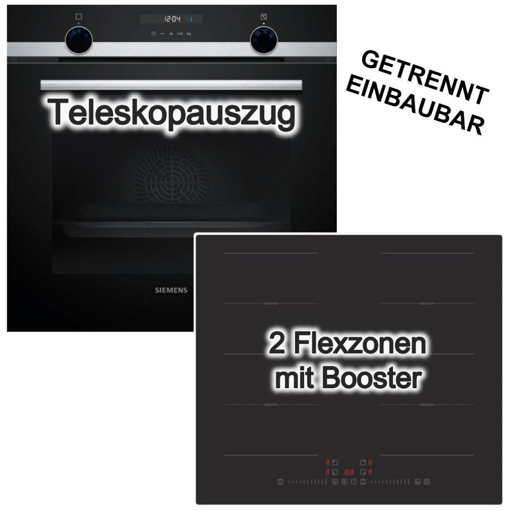 Herdset Siemens 3D Heißluft Hydrolyse Teleskopauszug Pizzastufe + PKM Induktionsfeld Flexzonen Booster