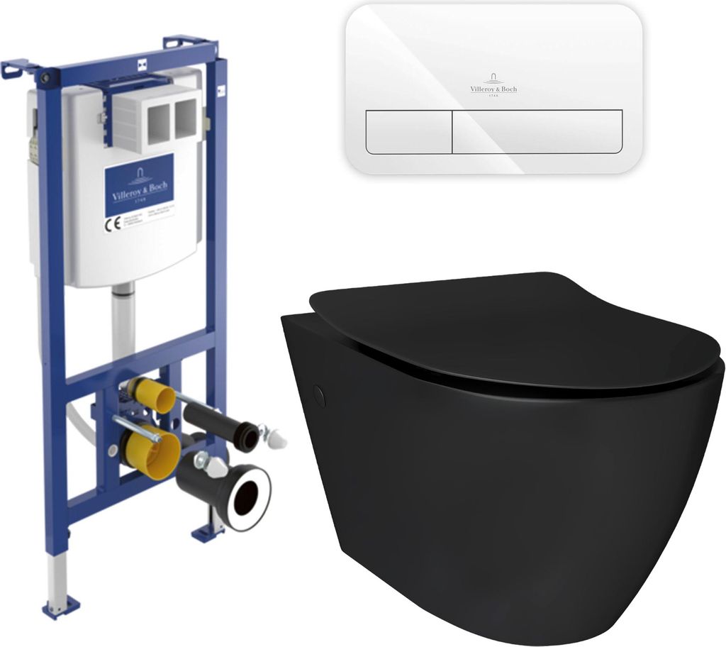 Alpenberger Hänge WC Set | Spülrandlos | ViConnect Spülkasten | Villeroy & Boch | WC mit Absenkautomatik | Nano-Beschichtung (9025, mit Betätig...