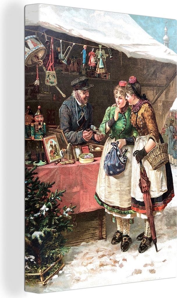 OneMillionCanvasses - Leinwandbilder - 90x140 cm, Weihnachten - Porträt Weihnachtsmarkt - Vintage, Wandbilder Kunstdruck Wanddekoration - Wandsc...