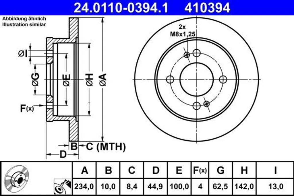 Disque de frein ATE 24.0110-0394.1 pour i10 - Qualité OE 58411B4300