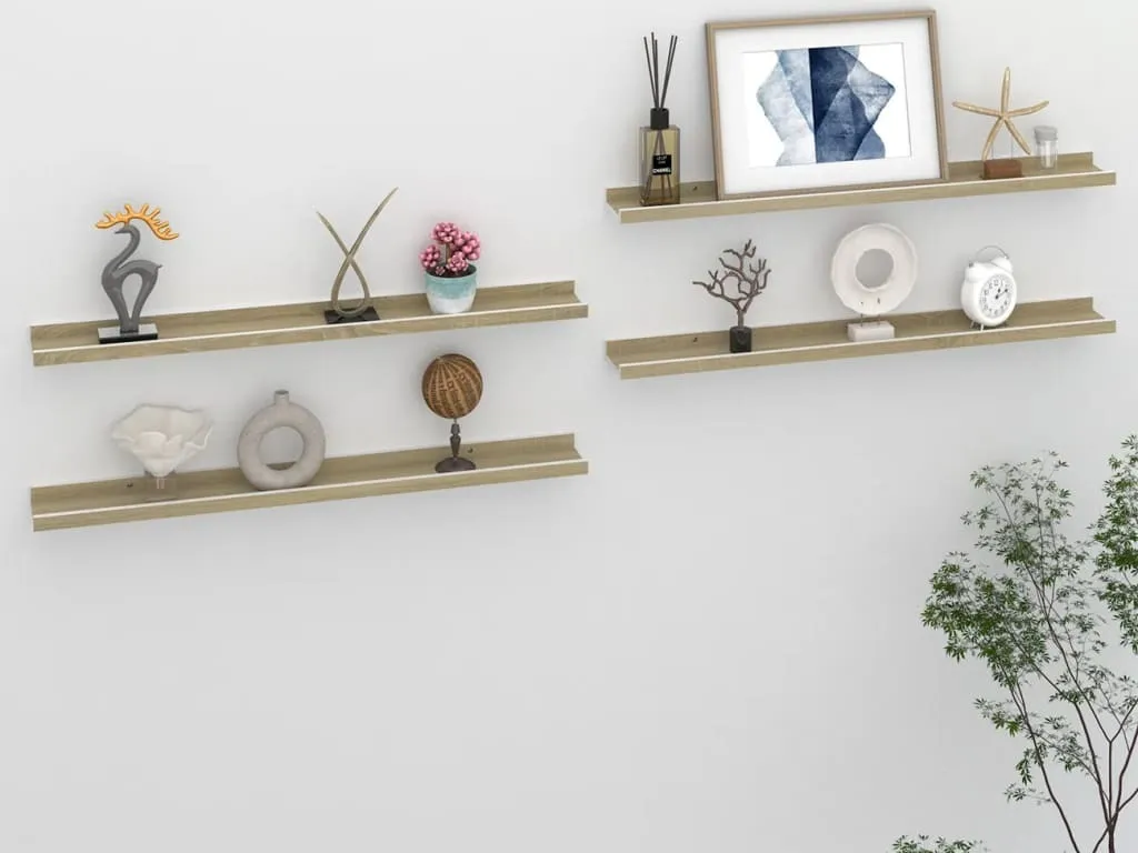 Set 4 Mensole Slim 80cm Rovere Sonoma e Bianco - Living Moderno
