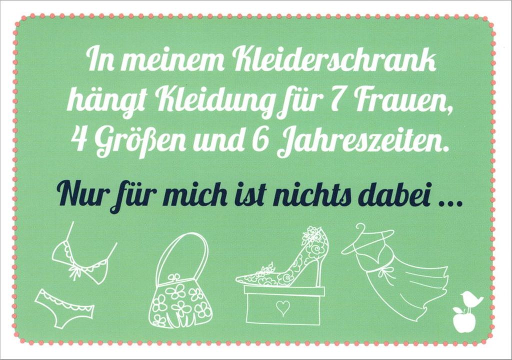Postkarte MainSpatzen "In meinem Kleiderschrank hängt Kleidung für ..."