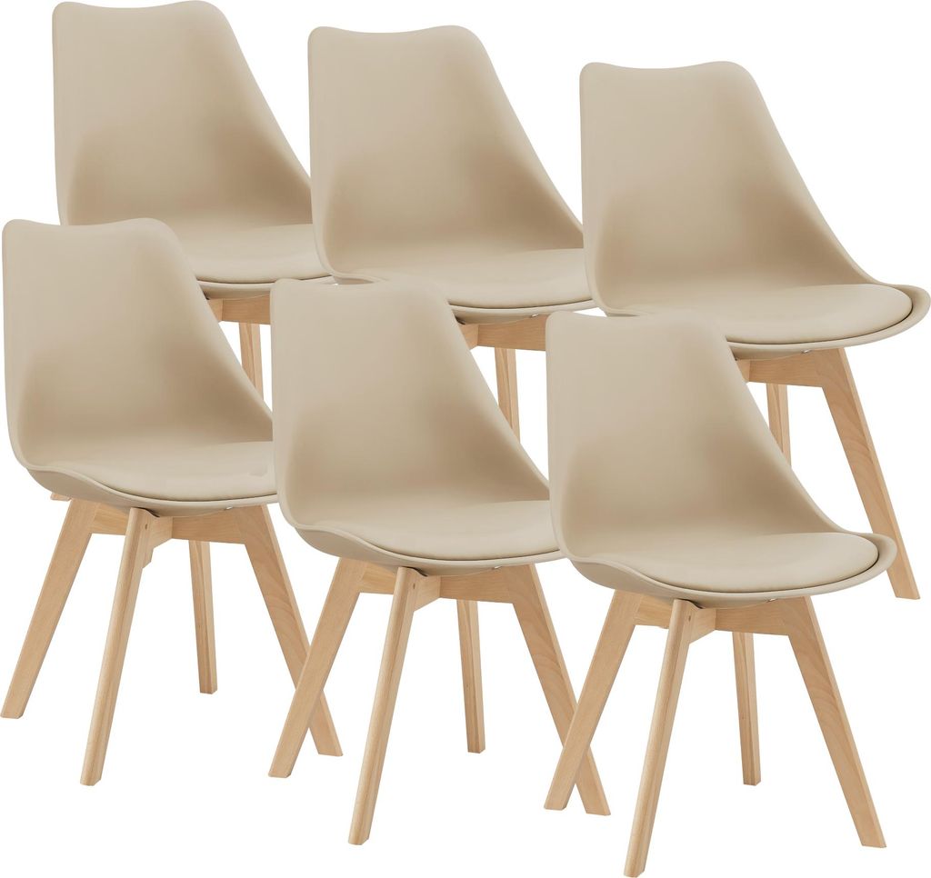 Esszimmerstuhl ’Fläten’ 6er Set Polsterstuhl Kunstleder Beige