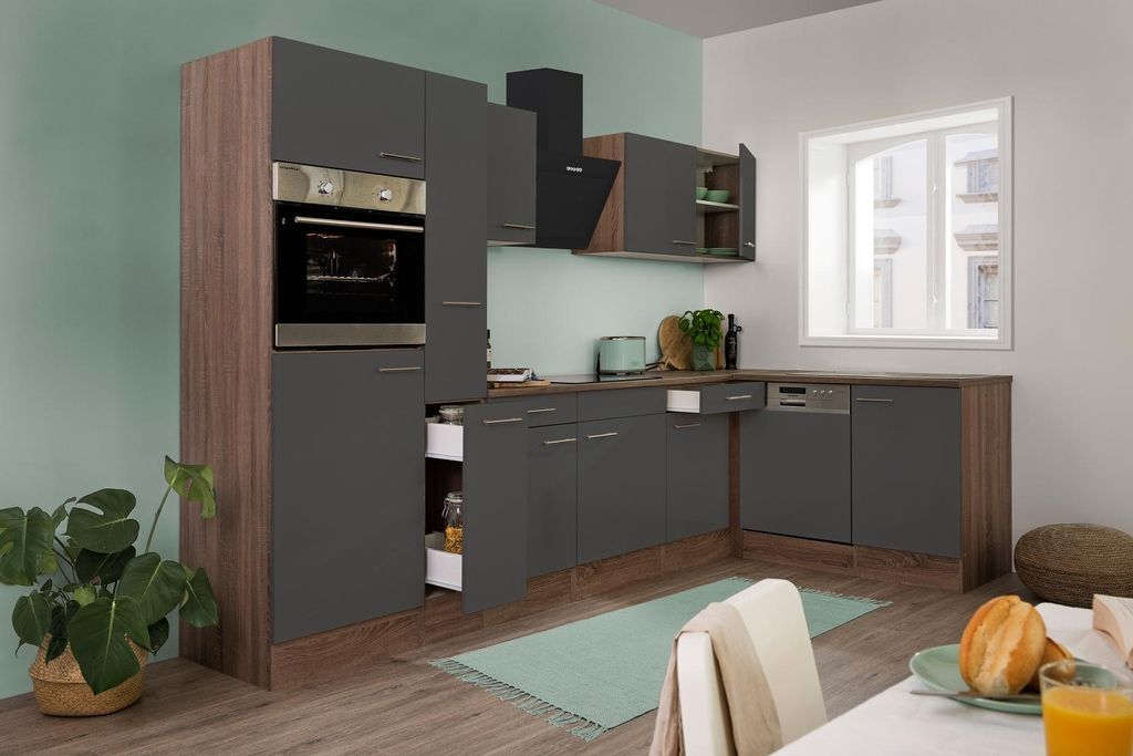Küche Küchenzeile  Winkelküche Eiche York Grau Oliver 310 x Produktbild 