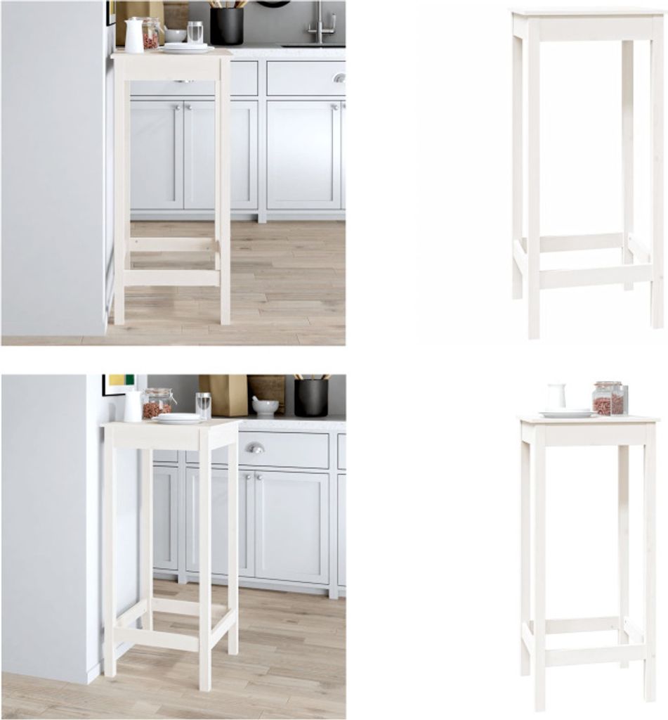 vidaXL Bartisch Weiß 50x50x110 cm Massivholz Kiefer - Bartisch - Bartische - Partytisch - Bistrotisch