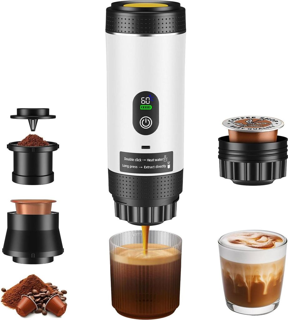 Kaffeemaschine - Tragbare Kapsel Espressomaschine - Intelligentes Digitaldisplay - Für Outdoor Camping - 220V EU Stecker - Farbe A