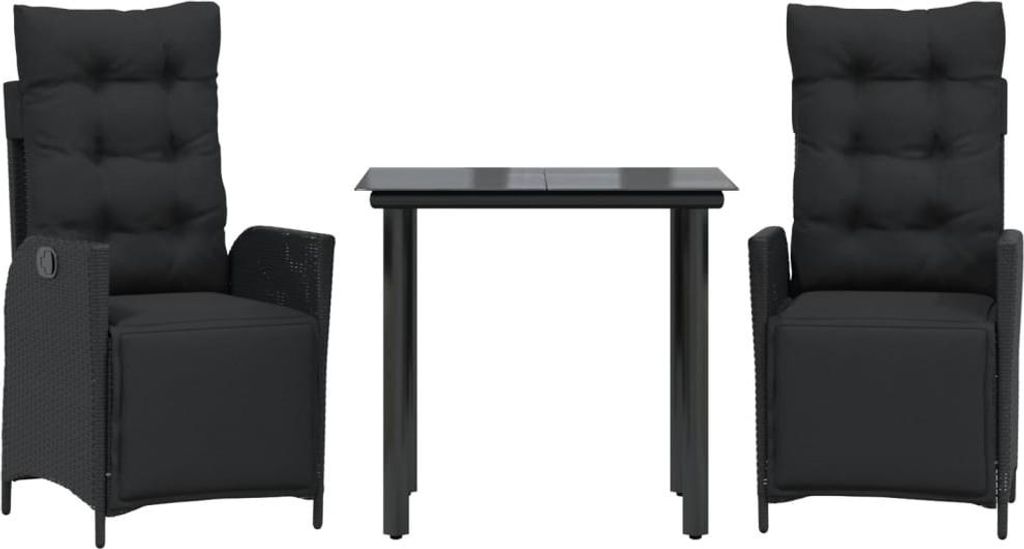 vidaXL 3-tlg. Garten-Essgruppe mit Kissen Schwarz Poly Rattan