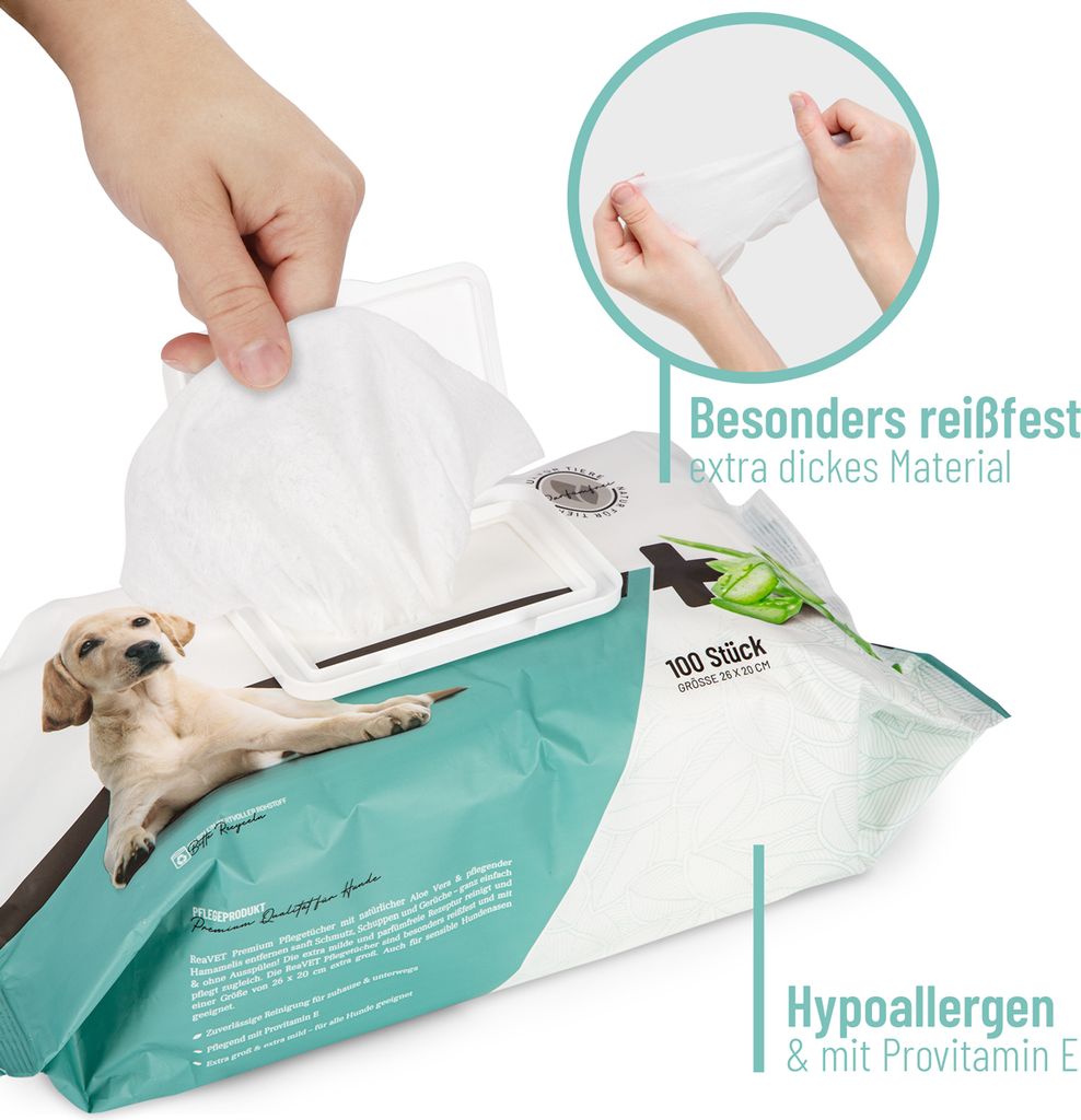 REAVET Pflegetücher Hund, 4 x 100 Stück, XXL Feuchttücher Produktbild 2