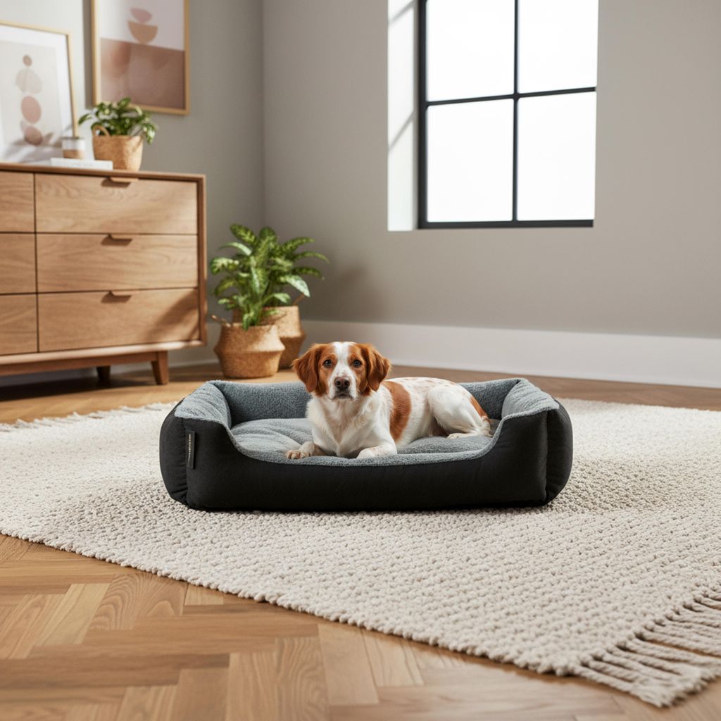 belviona Hundebett mit kuscheligem Wendekissen, pflegeleicht & rutschfest, gemütlicher Schlafplatz, 75x60 cm, schwarz/grau