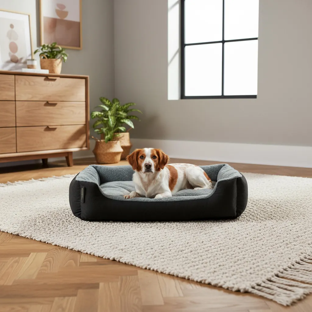 belviona, cuccia per cani con cuscino reversibile, facile da curare e antiscivolo, luogo accogliente per dormire, 75x60 cm, nero/grigio