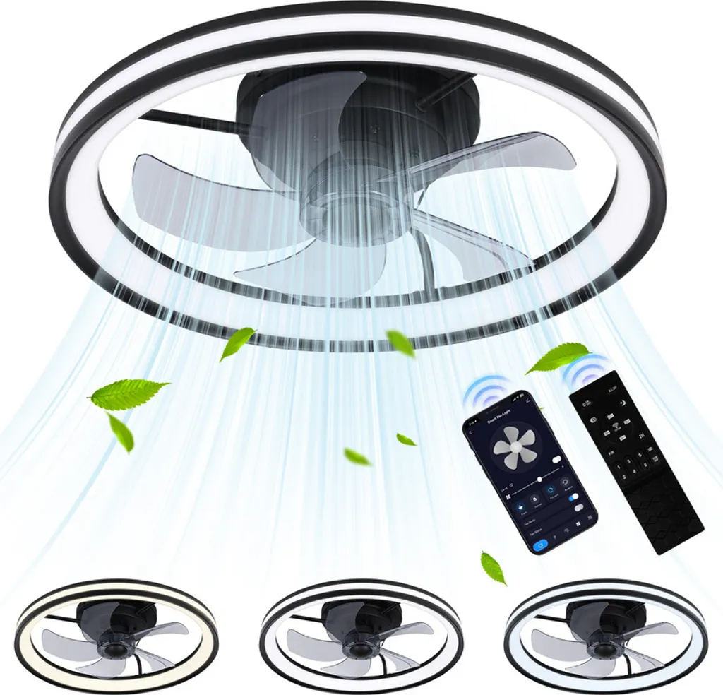 Plafoniera Ventilatore Jayseuw 48CM Nero - Illuminazione LED Design