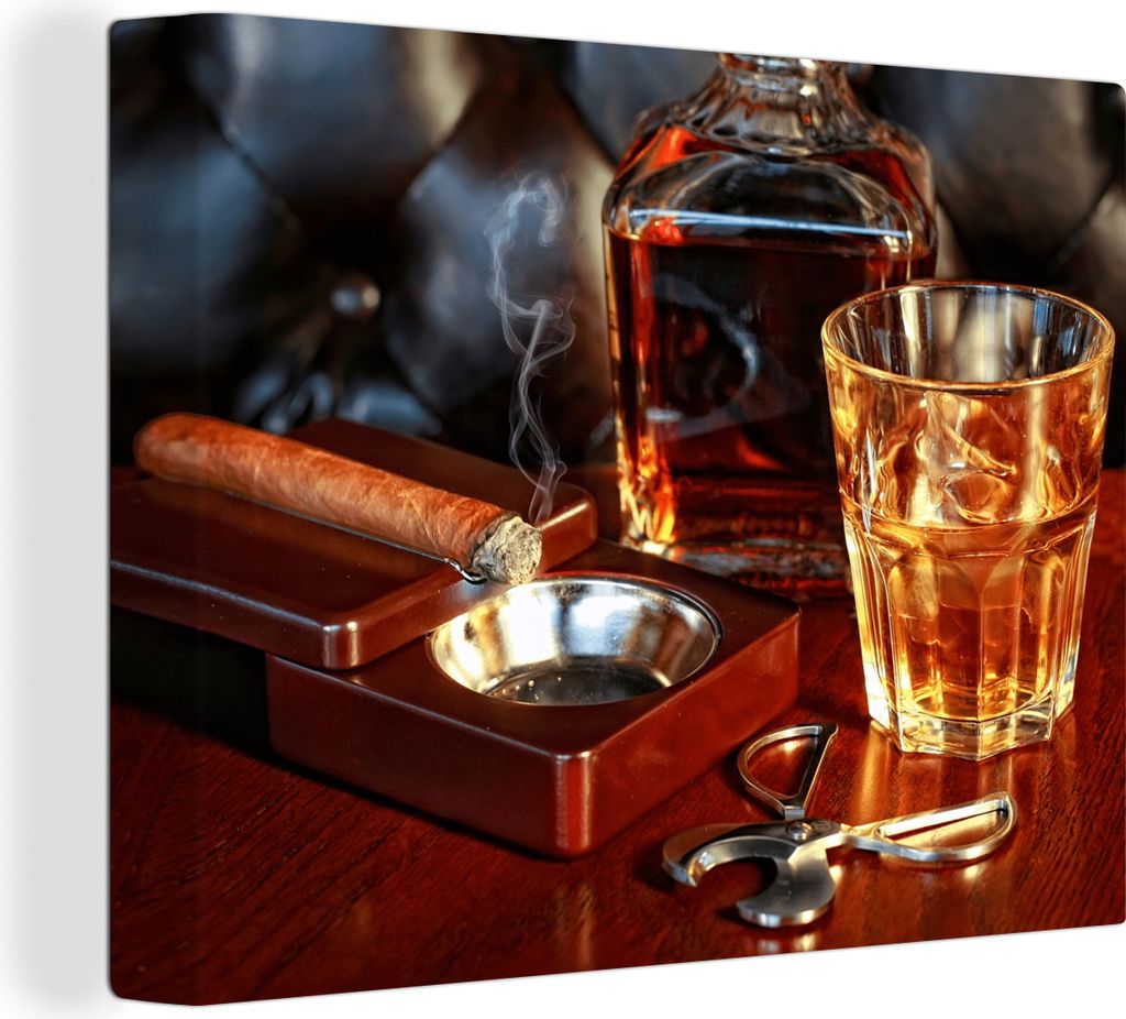 MuchoWow - Leinwandbilder - Whiskey - Flasche - Karaffe, Wandbild, Wanddeko Bilder Wohnzimmer, 120x90 cm