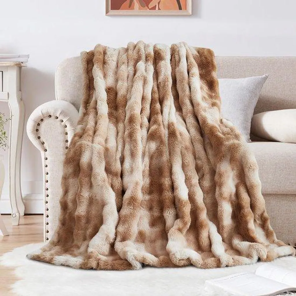 Plaid canapé ultra doux effet peluche lapin coloris café 180x230 cm