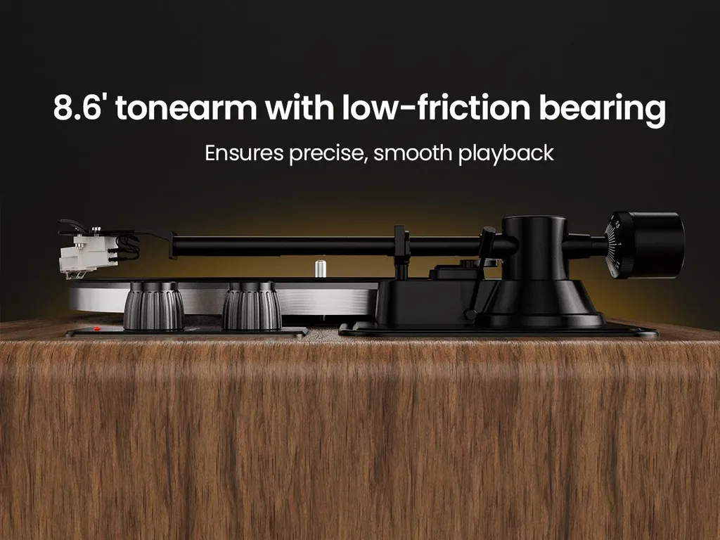 Platine Vinyle Bluetooth en Noyer Rétro avec Cellule Audio-Technica AT - 12