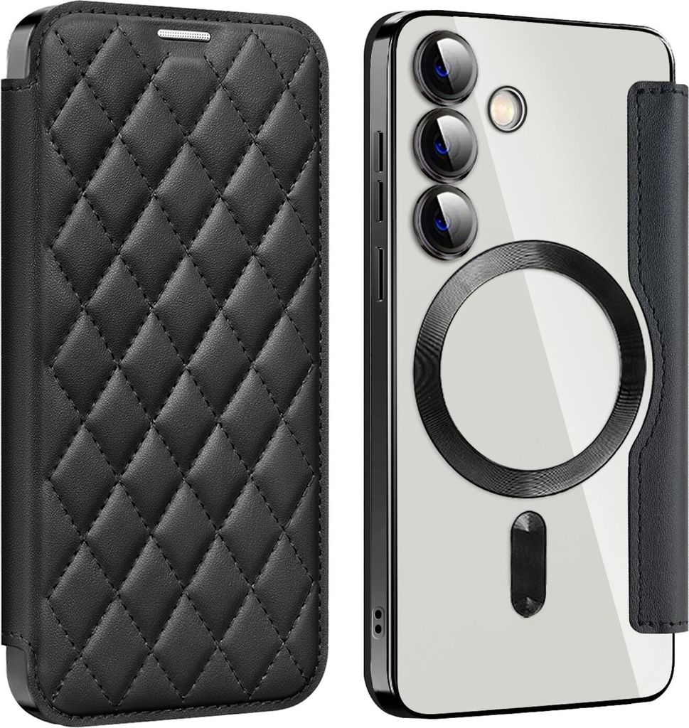 Für Samsung Galaxy S25 Plus 5G 360 Grad Full Body Magsafe RFID Anti Datenklau Kunst Leder Hülle Tasche Schwarz