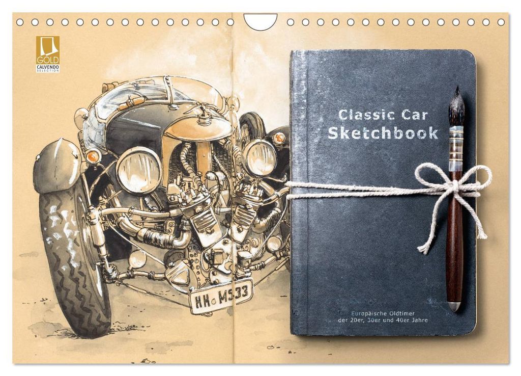 Classic Car Sketchbook (Wandkalender 2027 DIN A4 quer), CALVENDO Monatskalender