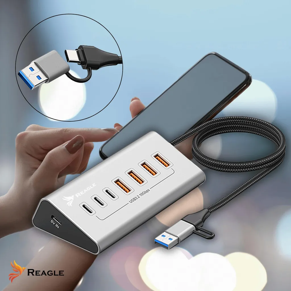Hub USB Actif Reagle 7 Ports USB 3.2 Évite les Déconnexions PC