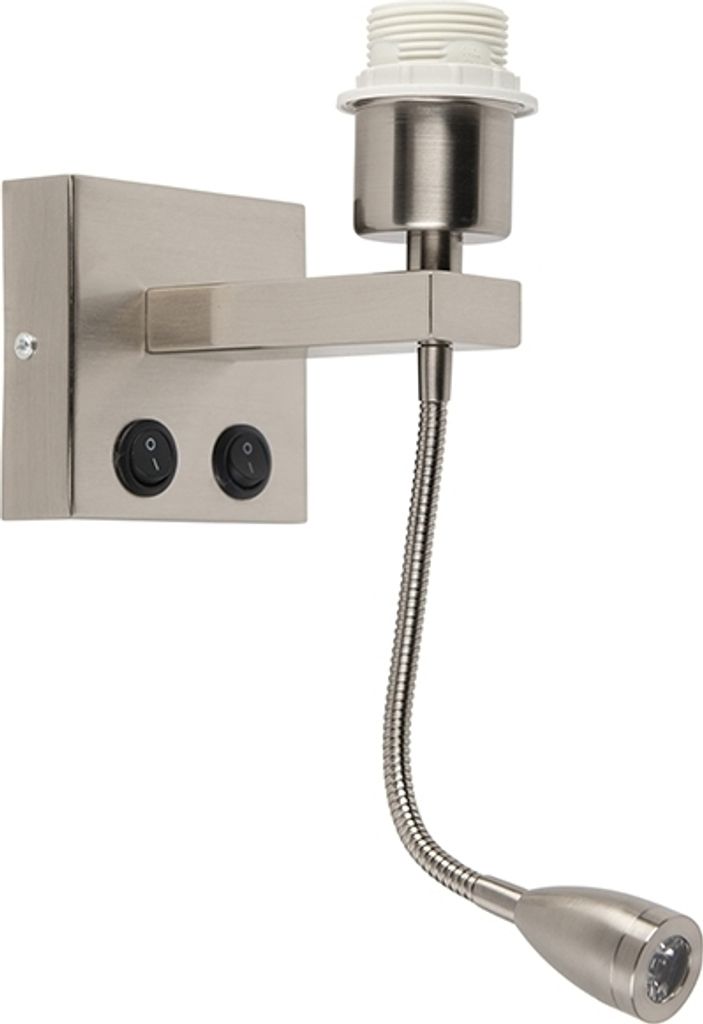 Qazqa Modern Wandleuchte mit Lesearm, Wandlampe - Brescia Combi - Silber Farbe, Quadratisch, max. 60W, Geeignet für LED, 2-flammig, 33cm, Ideal al...