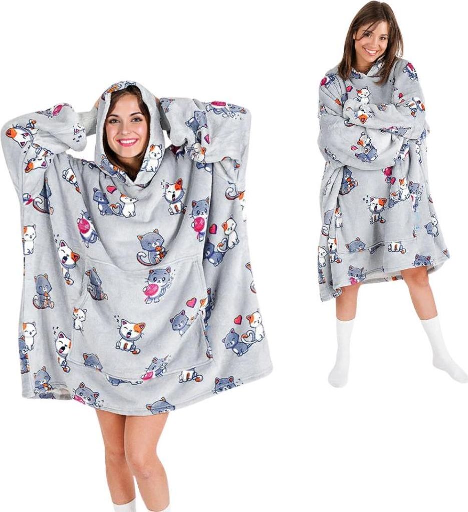 Very Soft Lazy Robe Grey Cats 100 cm Bademantel Produktbild 