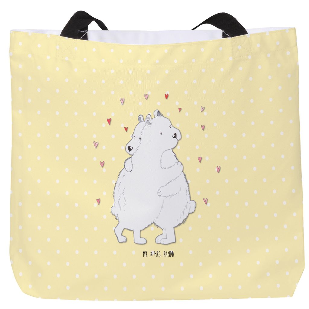Mr. & Mrs. Panda Schultasche Eisbär Umarmen - Gelb Pastell - Geschenk, Strandtasche, Reisetasche, Tasche, Lustige Sprüche, Tote Bag, Laptoptasche