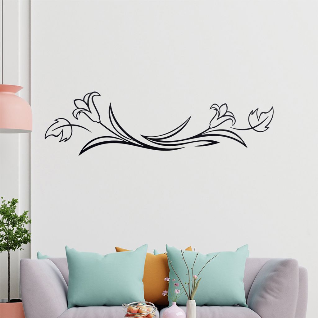 Blume - Linien Wandtattoo in 6 Größen - Wandaufkleber Wall Sticker - Dekoration, Küche, Wohnzimmer, Schlafzimmer, Badezimmer