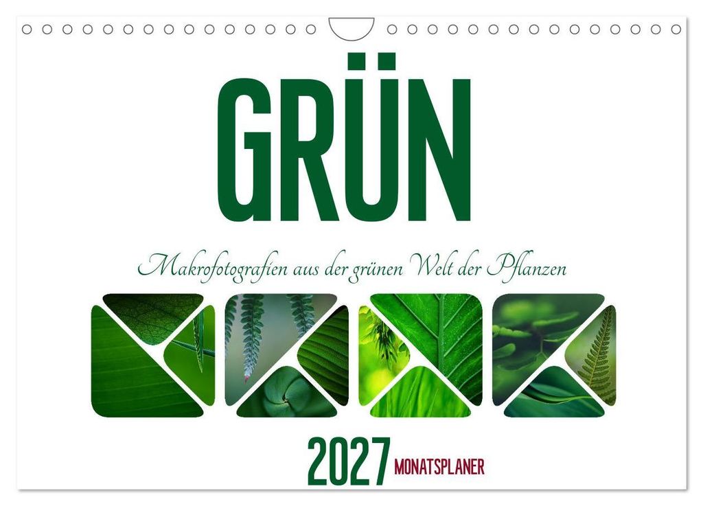 Grün Makrofotografien aus der grünen Welt der Pflanzen als Monatsplaner (Wandkalender 2027 DIN A4 quer), CALVENDO Monatskalender